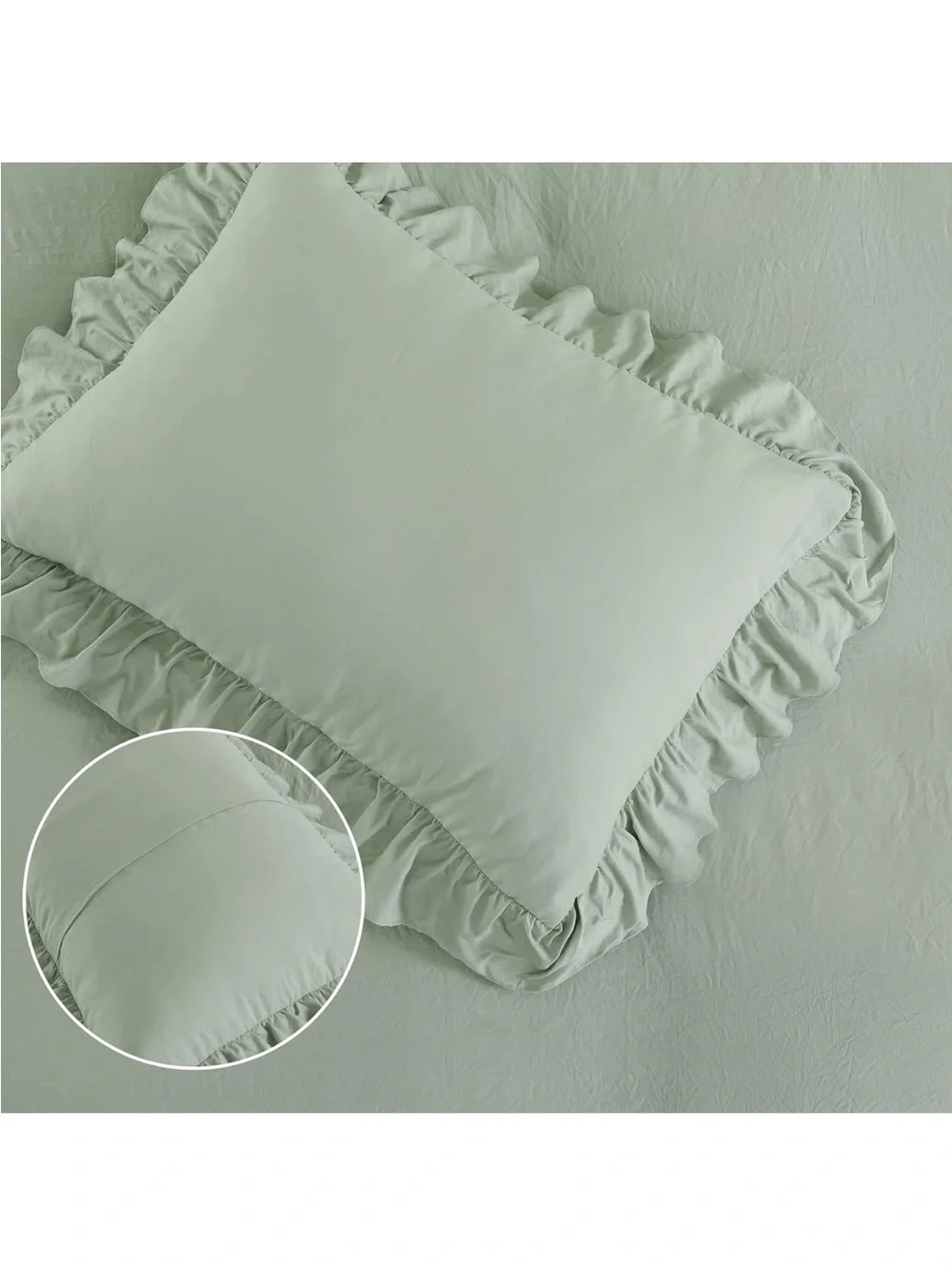 NEW CAROMIO Ruffle Duvet Cover King Size, 3PCS with Button Closure, Sage Green